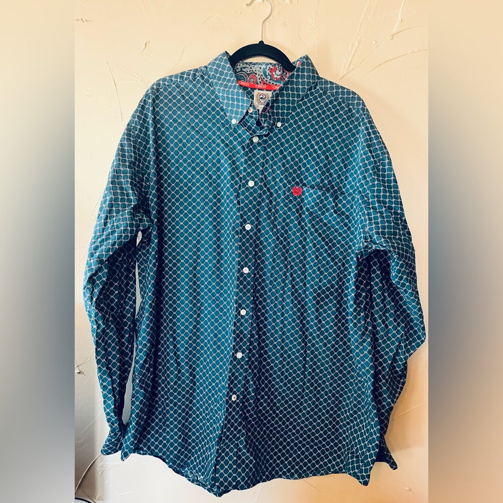 Cinch XL Men's teal long sleeve cowboy western dress shirt - Picture 1 of 4